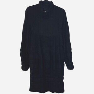 Gary Graham Women Dress Small Black Alpaca Stripe Knit Raglan Balloon Sleeve